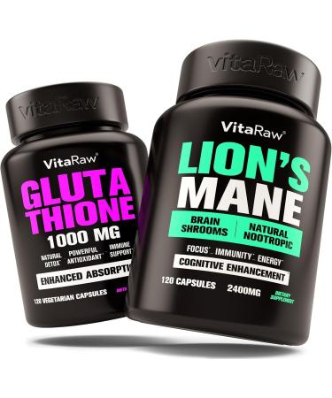 VitaRaw Glutathione for Immune Support + Organic Lions Mane Mushroom Capsules