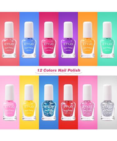 ETYJO Girls Nail Varnish Sets Kids - 12 Colors Glitter Peel-Off Nail Polish For Kids Non-Toxic Childrens Nail Varnish Quick Dry Nail Polish Sets For Girls Teens Gift Kit - Buy Online on GoSupps.com