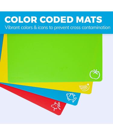 Set of 4 Extra Thick Flexible Plastic Cutting Board Mats with Food Icons & EZ-Grip Waffle Back - Chopping Board Set with Textured Waffle Grip Bottom - Large Vibrant Mats for Anti-Slip Slicing - Buy Online on GoSupps.com