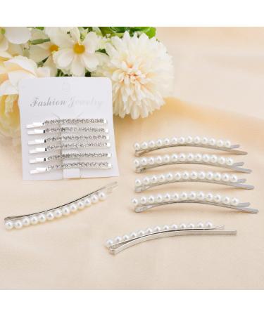 12-Piece Silver Rhinestone & Pearl Hair Clips Set for Wedding Bridal Lady Hair Styling - Decorative Bobby Pins for Women & Girls - Buy Online on GoSupps.com