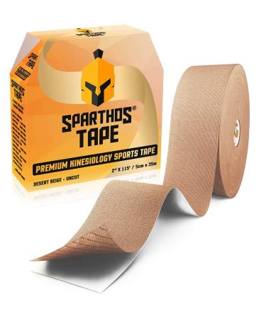 Sparthos Kinesiology Tape - Bulk Large Jumbo - Free Kinesio Taping Guide! - Support for Pro Athletic Sports and Recovery - Rocktape Waterproof Tex Rock Gold Tapes - Uncut 115 ft Roll (Beige) Desert Beige