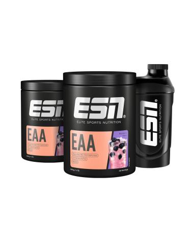 ESN EAA Blackberry + Free ESN Shaker 2 x 500 g fine amino powder with 8 essential amino acids ideal solubility vegan tested quality - made in Germany