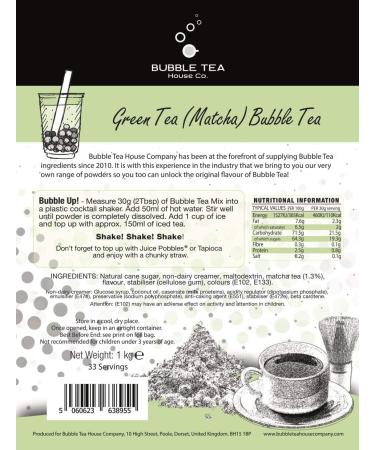 Bubble Tea House Co. Matcha Bubble Tea Powder - 1kg (33 Servings) | Make Delicious Bubble Tea at Home with Premium Matcha Powder - Buy Online on GoSupps.com