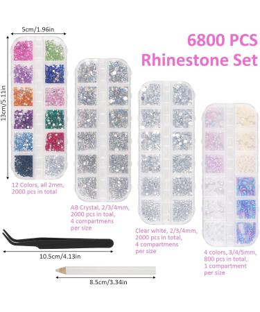 6800 Colorful Rhinestones & Pearl Nail Art Kit - Flatback Gems with Tweezers & Pen for DIY Nail Designs - Buy Online on GoSupps.com