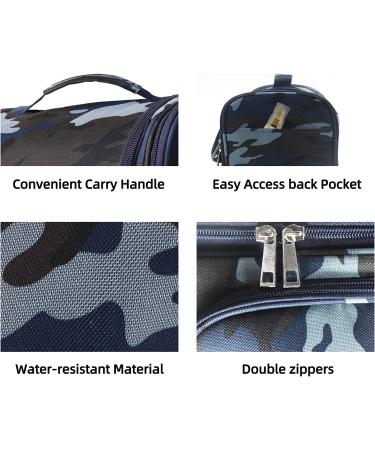 Extra Large Waterproof Hanging Toiletry Bag for Men & Women - Portable Dopp Kit with Metal Hook - Camo Blue - Buy Online on GoSupps.com