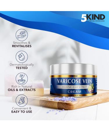 5Kind Professional Varicose Veins Cream (200ml) - Natural Treatment for Legs with Horse Chestnut - Spider Vein Cream with 7 Active Ingredients - Buy Online on GoSupps.com