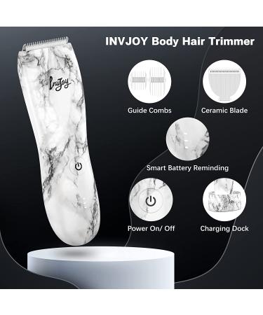 INVJOY Waterproof Body Hair Trimmer for Men - Electric Pubic Hair Shaver & Groomer with Replacement Blade - Marble Pattern White - Buy Online on GoSupps.com