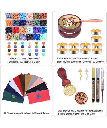 Wax Seal Stamp Kit with Gift Box - Aottom Wax Letter Seal Kit with 24 Colors, 650 Pcs Beads, Warmer, Envelopes, Candles, Stamp & Pen - Ideal for Gifting and Decoration - Buy Online on GoSupps.com
