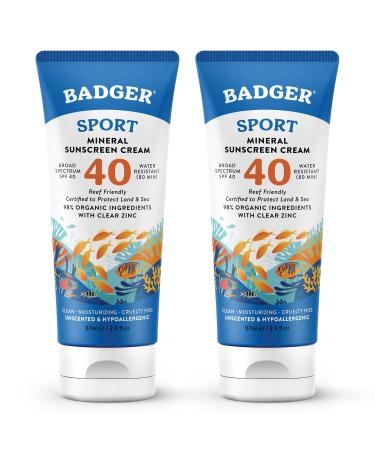 Badger Reef Sport Mineral Sunscreen Cream 2.9 fl oz (2 Pack)