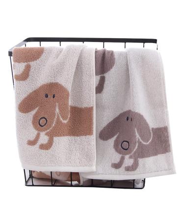 Kissvian 2 Pack Pure Cotton Hand Bath Towel Set Cartoon Dog Pattern Fingertip Towels Face Cloths Soft and Absorbent Washcloths for Bathroom Size 13.4 x 28.4