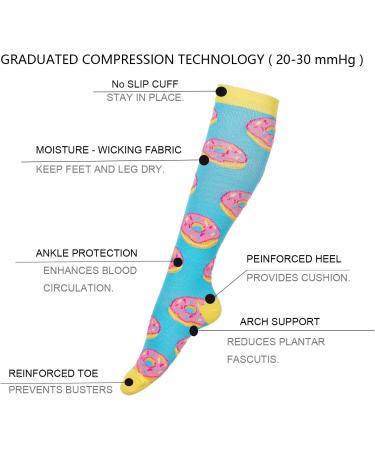 LEOSTEP Compression Socks for Women (3 Pair) - Knee High Support Stockings 20-30mmHg - Ideal for Nurse, Flight, Sports, Travel, Pregnancy - L-XL Donuts - Buy Online on GoSupps.com