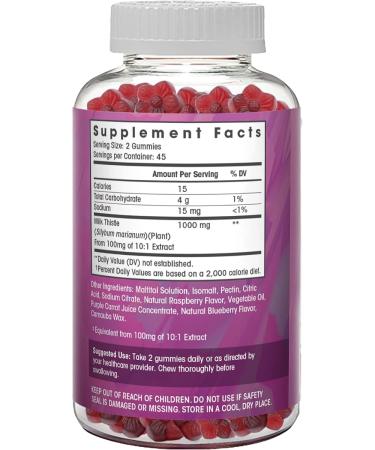 Organic Milk Thistle Gummies 1000mg Extract - Liver Detox Support & Cleanse - Sugar-Free & Delicious - 90 Count - Buy Online on GoSupps.com