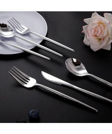 SUT 150Pcs Heavy Duty Silver Plastic Cutlery Set - 50 Forks, 50 Spoons, 50 Knives - Ideal for Parties, Weddings, Disposable Utensils - Buy Online on GoSupps.com