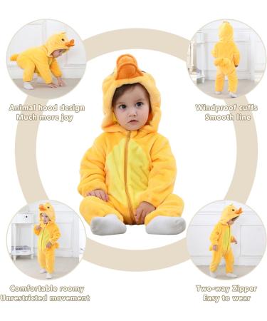 COOKY.D Baby Hooded Rompers | Winter Flannel Jumpsuit Pajamas | 24-30 Months | Duck Design - Buy Online on GoSupps.com