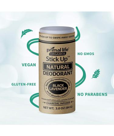 Black Lavender Stick Up Natural Deodorant | Bentonite Clay, Arrowroot, Magnesium, Zinc | 3 oz Vegan Formula for Women and Men | Long-lasting 3-4 month Supply - Primal Life Organics - Buy Online on GoSupps.com