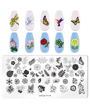 Runrayay Flower Nail Art Stamping Plates Rose Butterfly Birds Fashion Print Manicure Templatees Image Plate for Women and Girls DIY Printing Tools Blume