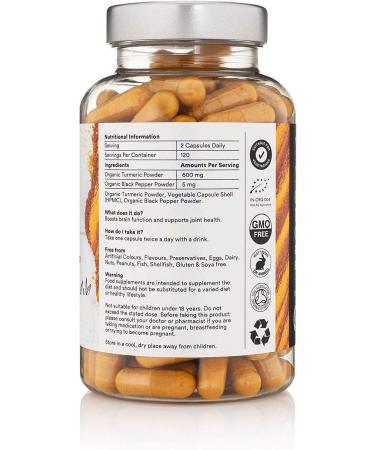 Honest Roots Organic Turmeric Curcumin Supplement with BioPerine - 600mg - 120 Capsules | Joint Support Vegan Supplement with Black Pepper | High Potency & Non-GMO - Buy Online on GoSupps.com