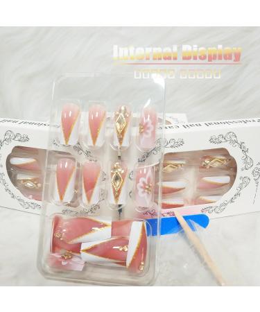 Light Luxury French Tips Press on Nails with Rhinestones | Glossy Glitter Coffin Length Acrylic Nails - Full Cover Stick-On Nails for Women & Girls - Buy Online on GoSupps.com