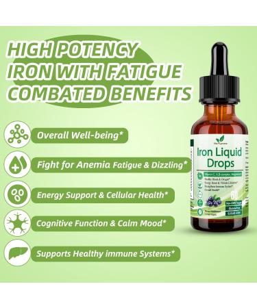 Liquid Iron Supplement for Women Men & Kids, Vegan Iron Drops with Vitamin C D, B12, B-Complex, High Potency Liquid with Multivitamin for Anemia, Energy Support, Blood, Magnesium Gentle Blueberry 2 Fl Oz (Pack of 1) - Buy Online on GoSupps.com