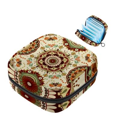 Storage bags for women's bandages aesthetic retro mandala flower pattern portable menstrual pad panty liner tampons women's bandages storage holder for women school office multicolored 10