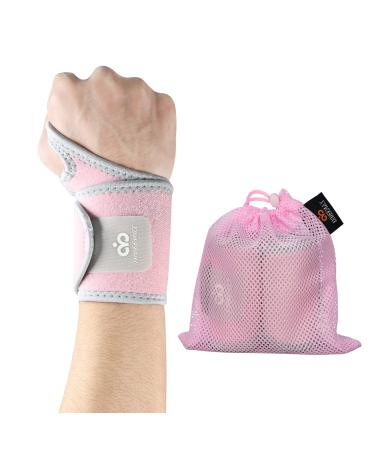 INDEEMAX 2 Pack Copper Wrist Brace Support for Carpal Tunnel, Pain Relief, Arthritis, Tendonitis, Adjustable Wrist Compression Wraps with Splint Hands, Fit for Men and Women, Pink