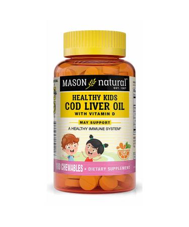 Mason Natural Healthy Kids Cod Liver Oil Chewable with Vitamin D! Artificial Orange Flavor 100 Chewables
