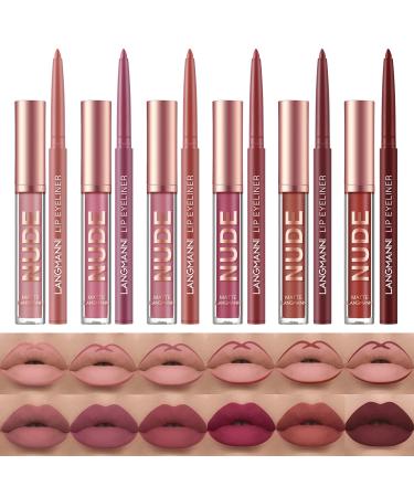 Lip Liner and Lipstick Makeup Set 6 Velvety Matte Liquid Lipsticks + 6 Matching Smooth Lip Liner Waterproof Long Lasting Matte Lipstick Gift Set for Daily/Travel/Party/Wor