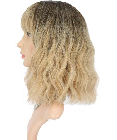FAELBATY Ombre Blonde Wave Wig with Bangs - Synthetic Cosplay Bob Wig for Women - Buy Online on GoSupps.com