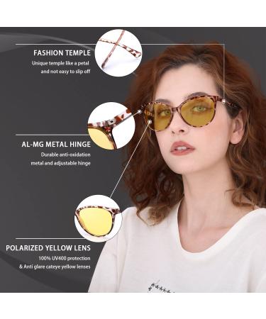 TJUTR Women's Polarized Night-Vision Glasses | Reduce Glare & UV Protection | White Tortoise Frame/Yellow Lens - Buy Online on GoSupps.com