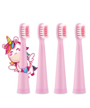 Vekkia Kids Electric Toothbrush Replacement Heads - 7X More Plaque Removal End-Rounded 3D Curved Soft Bristles Comfortable & Efficient Clean Teeth Perfect for Kid Small Mouth Pink (4 Pack) Toothbrush Head Pink Head