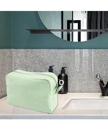 Large Mint Green Seersucker Cosmetic Bag | Makeup Pouch Travel Toiletry Case - Buy Online on GoSupps.com