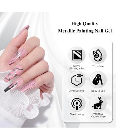 Gel Nail Polish Liner - Silver Chrome Nail Gel Polish - Metallic Painting Nail Gel Swirl Nail Art Gel - Classic Silver Gel Art Paint for Thin French Line - Nail Art Brush Soak off UV Lamp Manicure - Buy Online on GoSupps.com