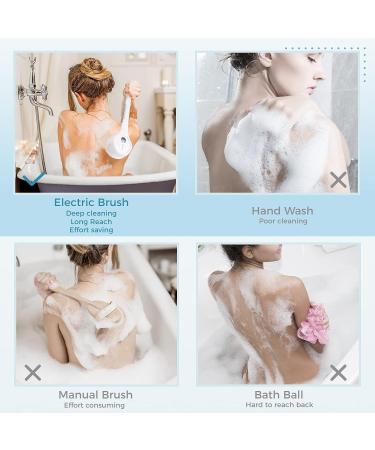 Electric Body Shower Brush with 5 Cleansing Heads - Long Handle Back Scrubber for Exfoliating & Massage - IPX7 Waterproof Rechargeable Design - Buy Online on GoSupps.com