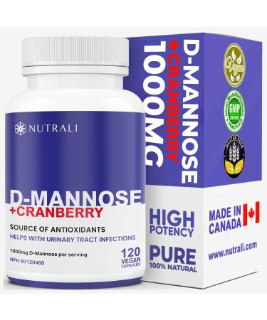 Fast-Acting D-Mannose with Cranberry Pills for UTI Treatment Bladder and Urinary Tract Support 1000mg per Serving Cranberry Supplement Dandelion Extract & Hibiscus Powder 120 Capsules 120 count (Pack of 1)
