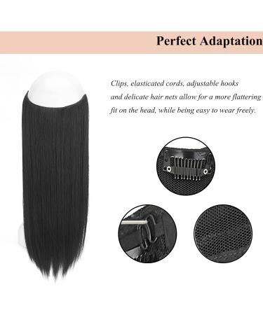 Cybelleza 20inch Long Straight Hair Extension Invisible Secret Wire Crown Hair Extensions Clip in One Piece Natural Synthetic Hairpiece for Women (Black) 20" - Straight Black - Buy Online on GoSupps.com
