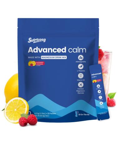 Advanced Calm Super Powdered Cortisol Drink Mix - Magnesium Glycinate & L-Theanine with Ashwagandha Vitamin D3 - Sugar Free Non-GMO Gluten Free - 20 Single Serve Packets (20-Day Supply)