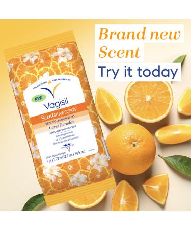 Vagisil Scentsitive Scents Daily Feminine Wipes - Gynecologist Tested Citrus Paradise 20 Intimate Wipes in Resealable Pouch (1 Pack) - Shop Internationally Now - Buy Online on GoSupps.com