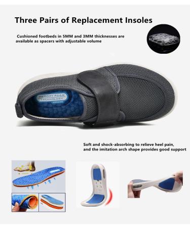ZGDG Men's Diabetic Shoes | Wide Width Adjustable Strap for Swollen Feet & Pain Relief | Non-Slip Orthopedic Tennis Shoes for Elderly | 11.5 Wide Grey - Buy Online on GoSupps.com