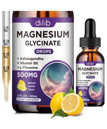 Magnesium Glycinate Supplement Magnesium Liquid Drops with Magnesium Glycinate 500mg Vitamin B6 Ashwagandha L - Theanine Chamomile -Support Stress Relief Bone Muscle Mood Vegan Lemon 2 Fl Oz (Pack of 1)