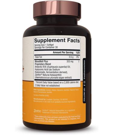 MoveWell Plus Joint Health Supplement with Antarctic Krill Oil, Astaxanthin, and Hyaluronic Acid - 30 Count - Outperforms Glucosamine | LiveWell - Buy Online on GoSupps.com
