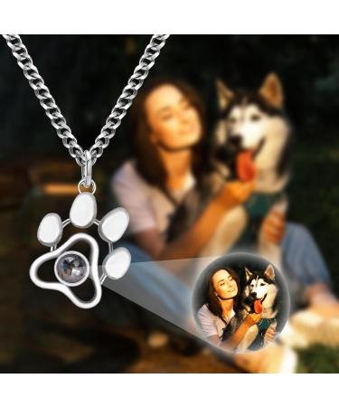 Personalized Dog Memorial Necklace | Custom Cat & Dog Paw Print Photo Projection Jewelry | Silver Pet Photo Necklace - Buy Online on GoSupps.com