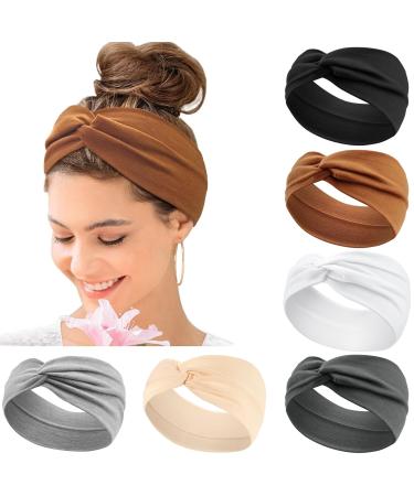Women's Hair Bands Wide Elastic Soft 6 Pieces Summer Boho Headband Print Hair Accessories Yoga Sports Hairband Multicoloured Thin Headbands (F) Multicoloured 6