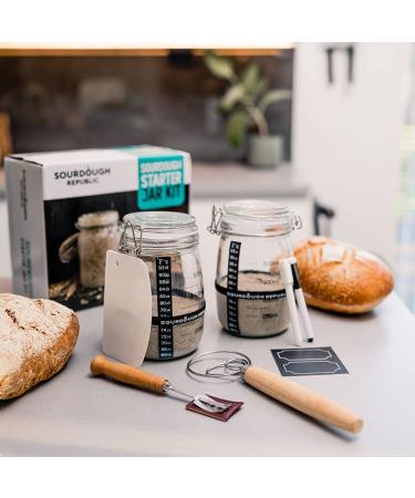 Sourdough Starter Jar Kit - 2-Pack 34 oz. Glass Jars for Wide Mouth Dough Crock | SDJ-2 - Buy Online on GoSupps.com