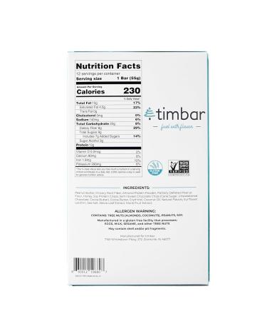 Timbar Protein Bars - Peanut Butter Chocolate Chip | Plant Based Non-GMO Gluten Free 13g Protein (12 Bars - Buy Online on GoSupps.com