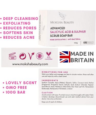 Sulphur Soap Bar with Advanced Salicylic Acid - 100g | Made In U.K | Paraben and Cruelty Free - Buy Online on GoSupps.com