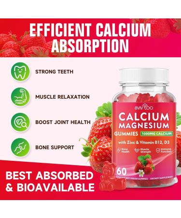 Calcium Gummies 1000mg with Vitamin D3 K2 & B Complex Potassium Calcium Magnesium Zinc Gummies for Bone Muscle Mood and Immunity - Vegan Non-GMO Strawberry Flavor 60 Count 1pack - Buy Online on GoSupps.com