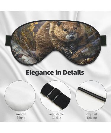 Beaver Working Print Unisex Sleeping Eye Mask | Soft Blocking Adjustable Strap Face Mask for Comfortable Sleep - Buy Online on GoSupps.com