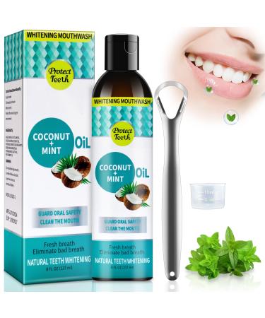 Lucery-T yer 237ml Oil Pulling for Teeth 100% natural oral oil with coconut oil and peppermint oil oil pulling for fresh breath tooth whitening and healthier gums and teeth with tongue scraps
