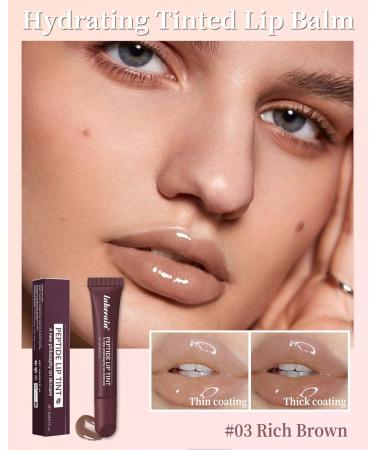 Tinted Lip Balm-1Pcs Brown Peptide Hydrating Lip Tint Moisturizer Jelly Lip Treatment Balm Non-Stick Lip Care Glow Reviver Lip Oil Yummy Glowy Lip Gloss Christmas Makeup Gift for Women-03 #03 Rich Brown - Buy Online on GoSupps.com