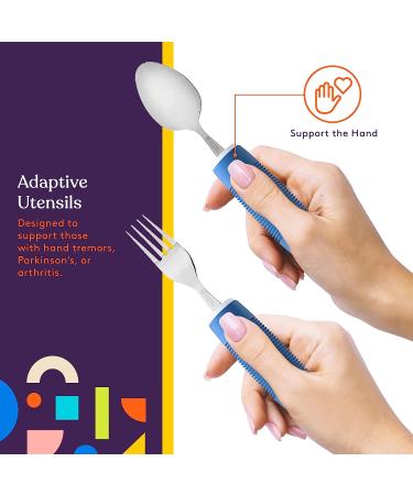 Special Supplies Adaptive Utensils (5-Piece Kitchen Set) Wide  Non-Weighted  Non-Slip Handles for Hand Tremors  Arthritis  Parkinsons or Elderly Use - Stainless Steel Knives  Fork  Spoons - Blue - Buy Online on GoSupps.com